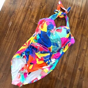 Hermoza Colorful Ruched Halter One Piece‎ Size 12